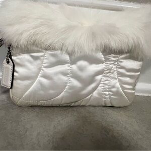 Coach Satin Clutch with Plush White Trim